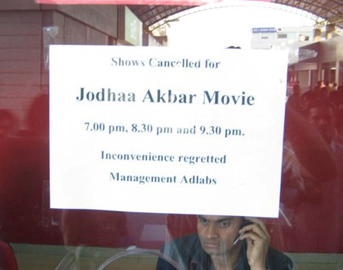 Show-cancelled board at Adlabs ticket counter in Pune
